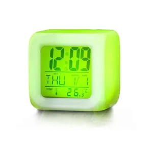 Image of Dice Shape Square Cube Glowing LED Color Change Digital Alarm Clock