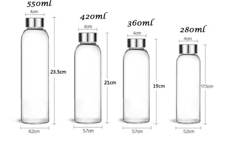 550ml Eco-friendly Glass Water Bottle,BPA-Free Portable Sports Bottle,Leak-proof Stainless Steel Cap with Nylon Sleeve Drinking