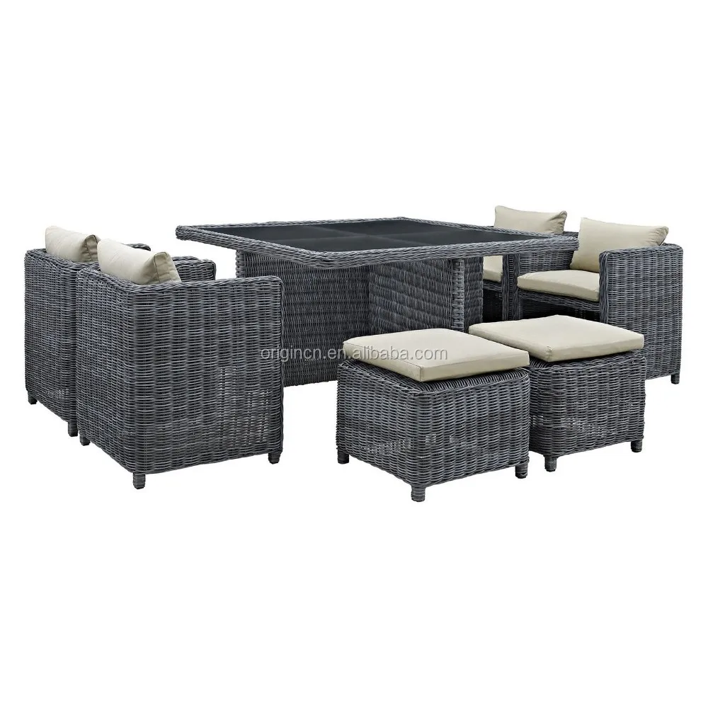 Luxury Summer Winds Patio Dining Set With Hidden Ottoman Rattan Cube