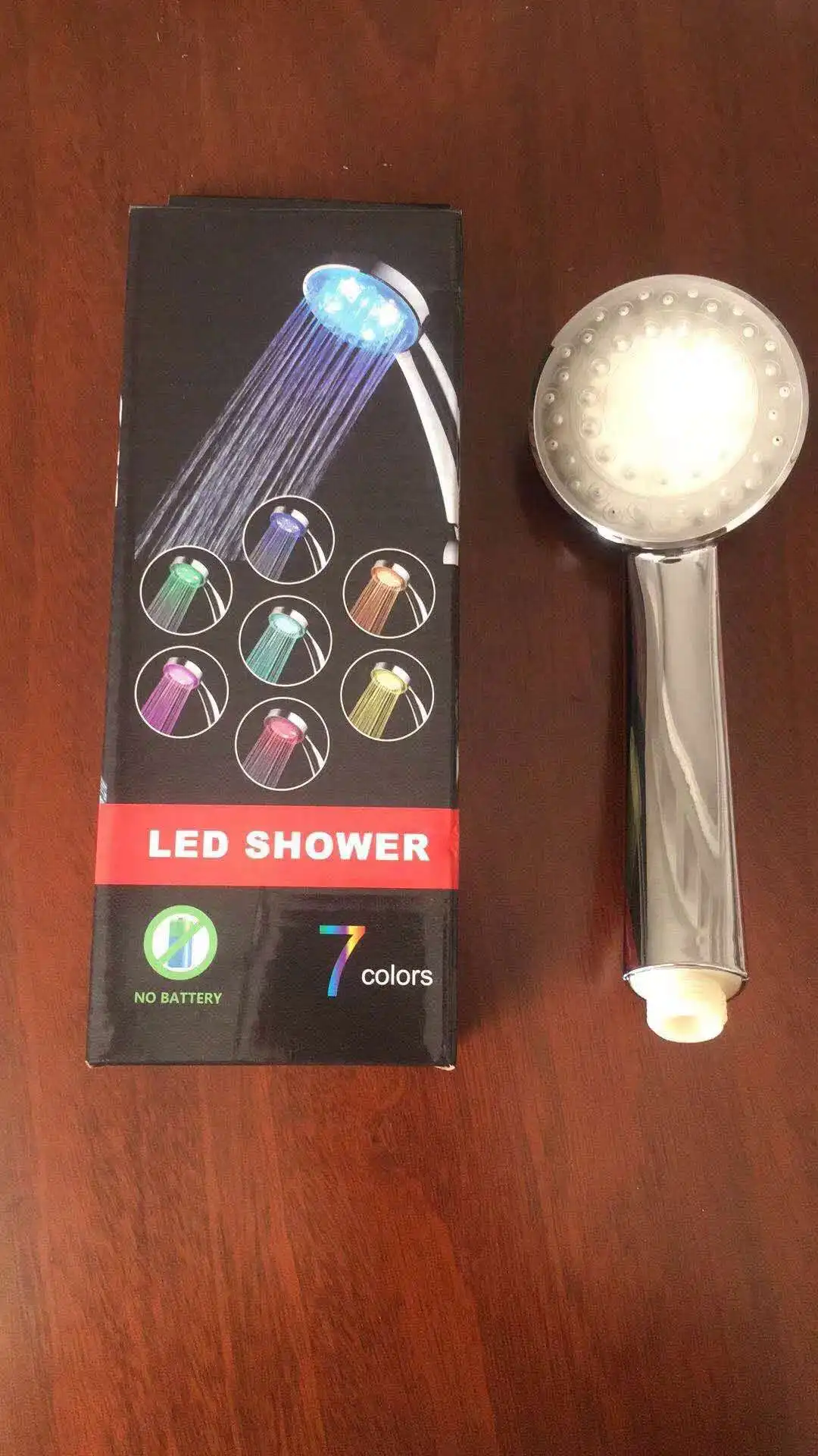 All Chrome Water Temperature Controlled Color Changing 1Setting LED Handheld Shower Head
