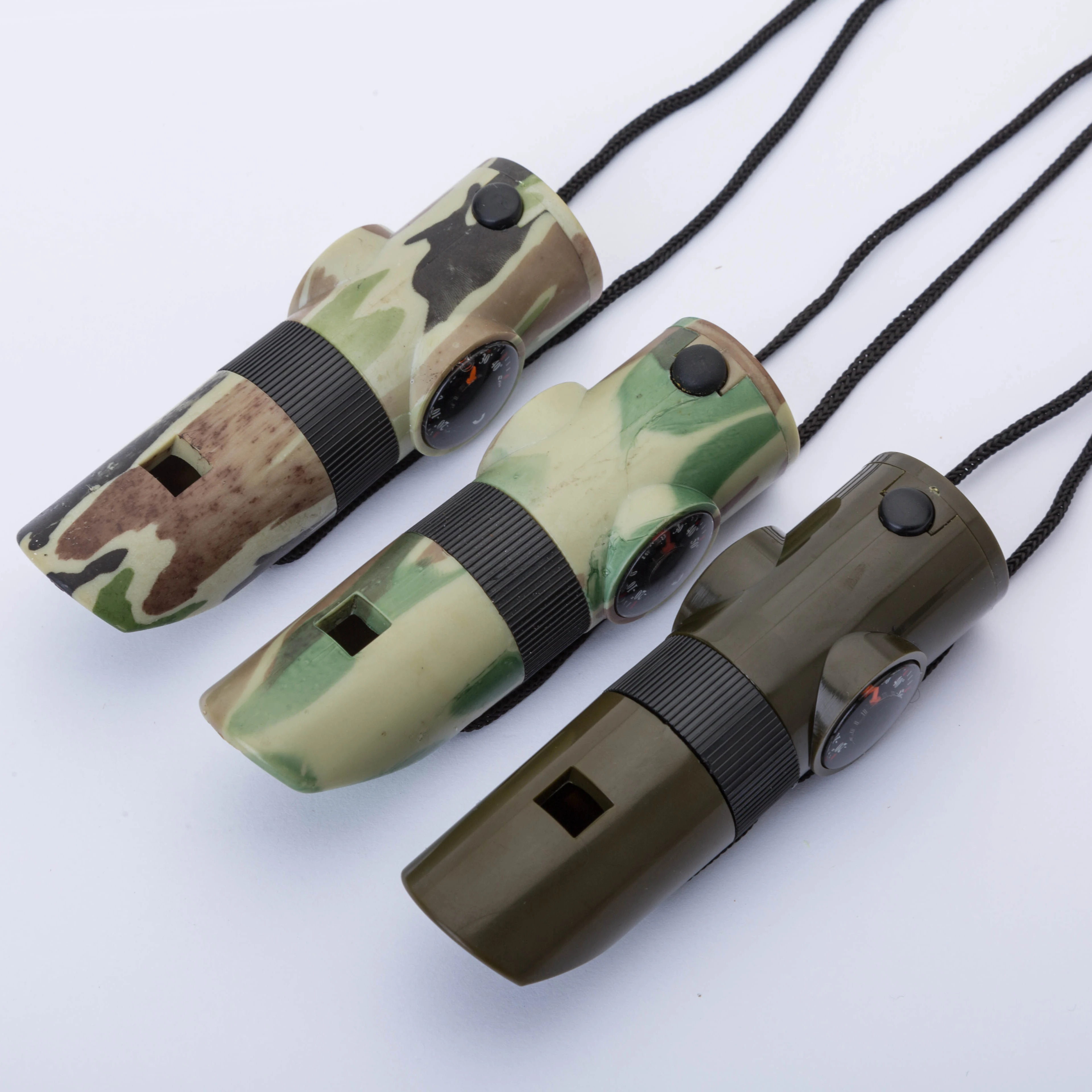 

High Quality Wholesale Custom Cheap multifunctional survival whistle for outdoor, Army green