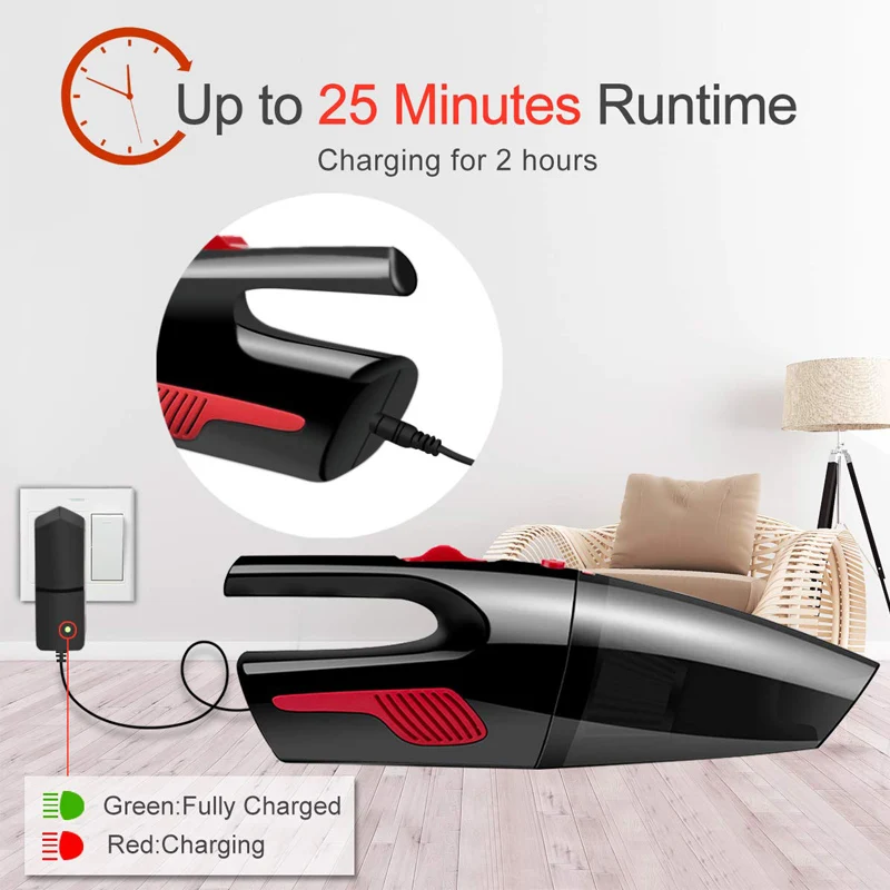 Portable handheld 120W 6KPA dry wet cordless car vacuum cleaner high power for car interior home clean