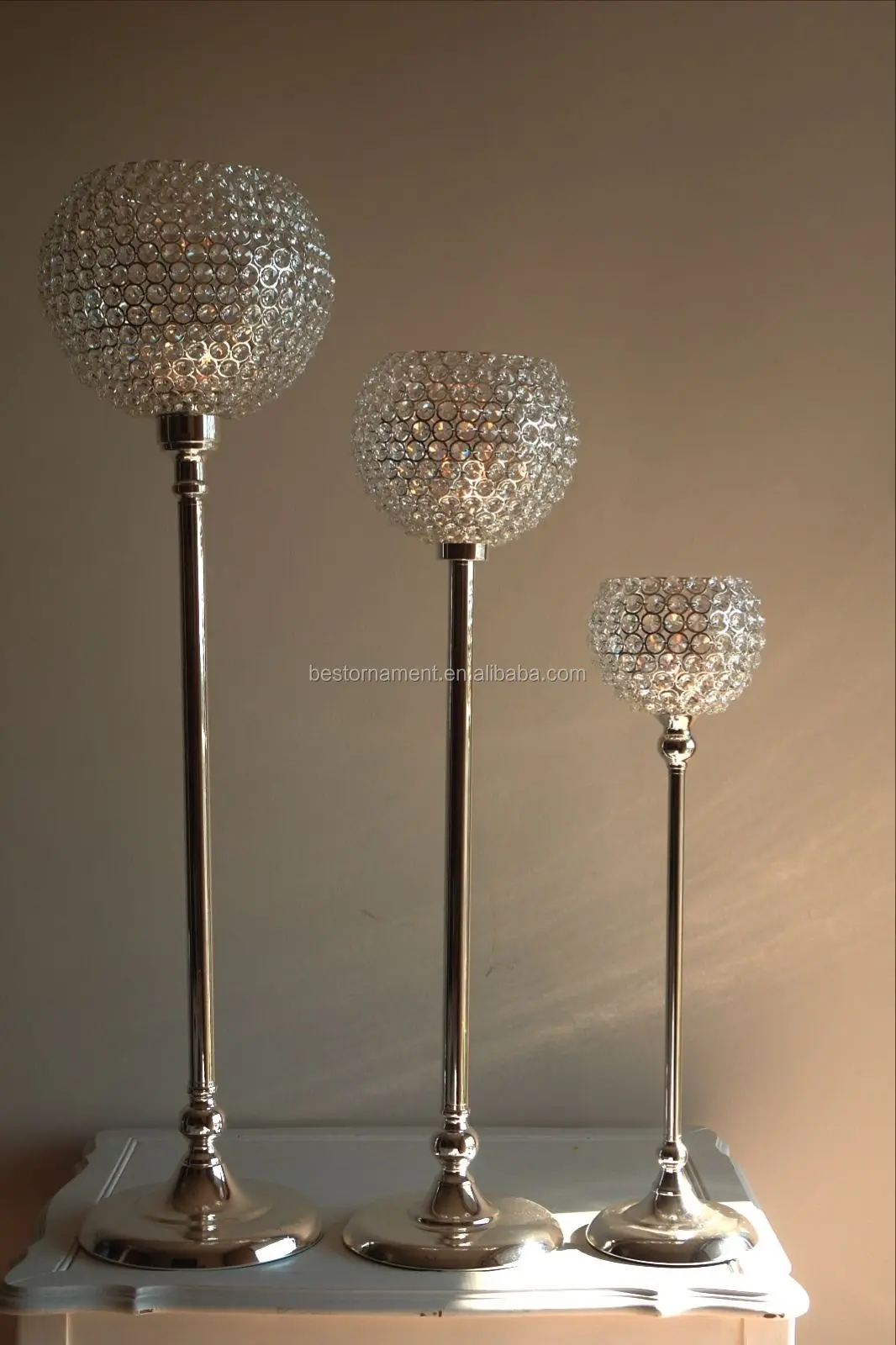 Diamond Ball Crystal Beaded Candelabra For Wedding Centerpiece Decor