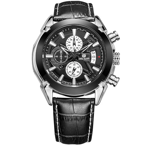 

Fashion Leather Strap Megir Watch Men Quartz Megir 2020, 2 colors to choose