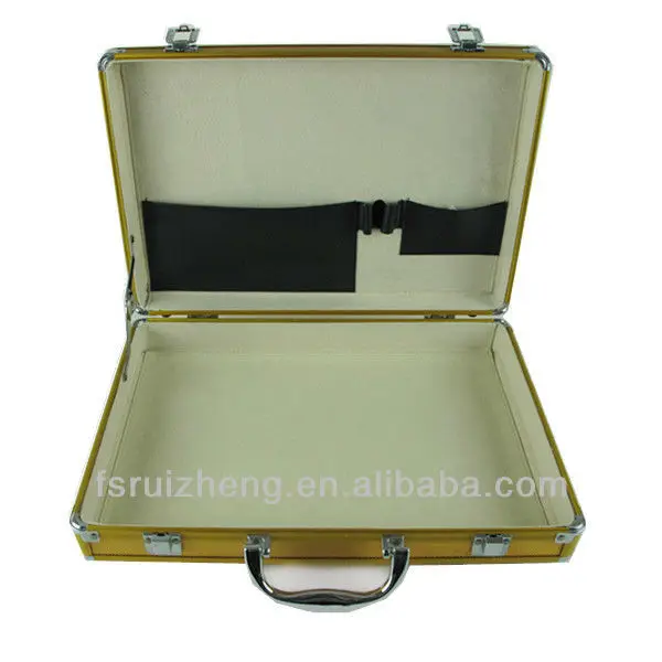 Solid Gold Aluminum Diamond Pattern Briefcase With Pockets For Document