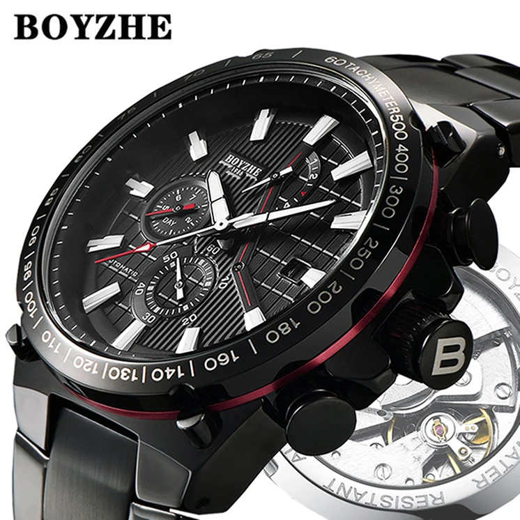 

BOYZHE calendar perpetual fashion watch,mechanical movement automatic tourbillon skeleton man watch