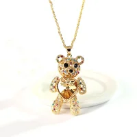 

long chain Gold plated jewelry Crystal love heart teddy bear necklace