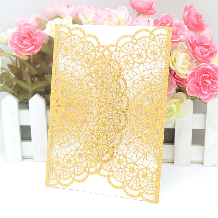 Exquisite glitter paper laser cut lilac wedding invitations