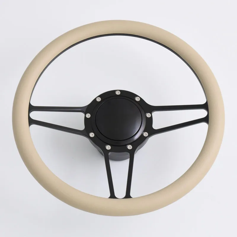 14" Billet 4 Spoke Steering Wheel Dark Pine Wood Aluminum Rivets