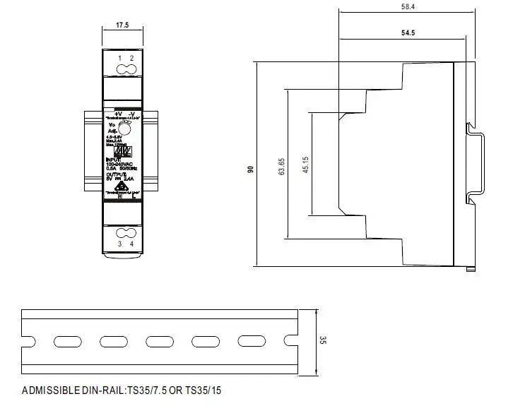 Meanwell HDR-15-24 Household Control Use 15W DIN RAIL Power Supply 24VDC