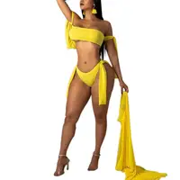 

Free Shipping 2019 New Arrival OEM Wholesale Three Pieces Women Tube Top Solid Swimwear Plus Size Cover Up Swimsuit Sexy Bikini