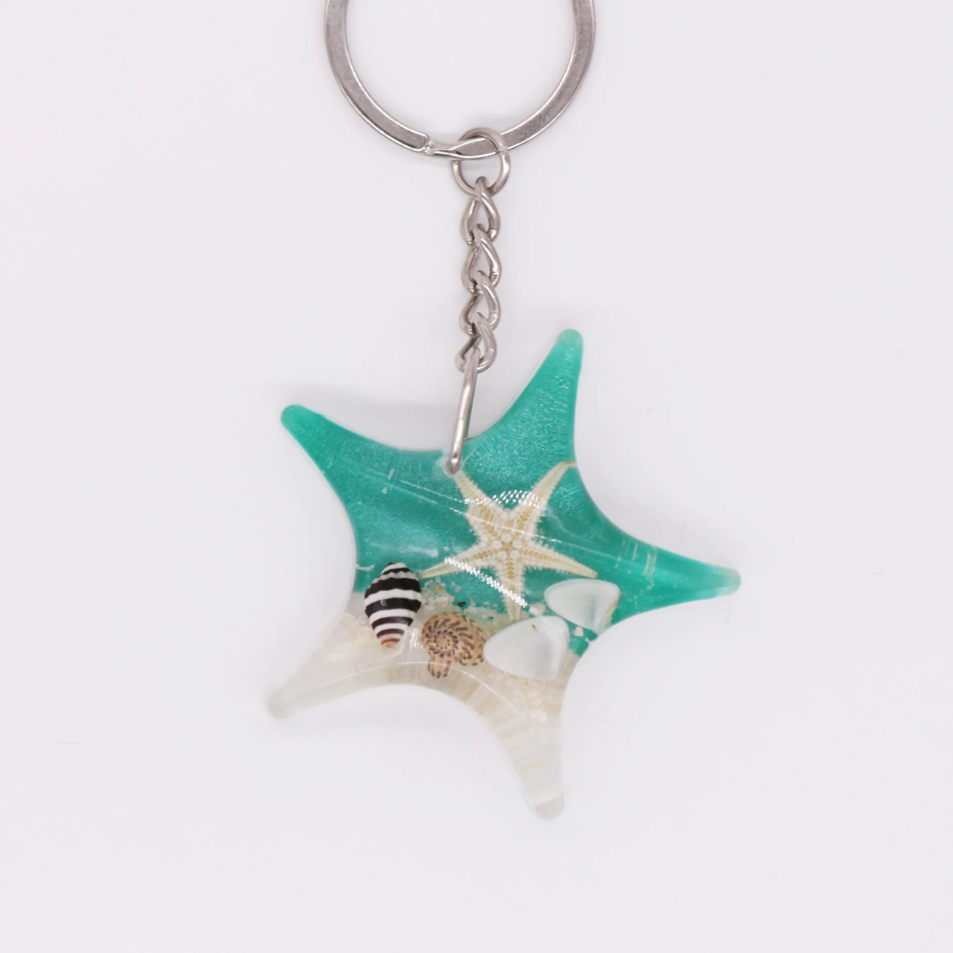 

IVR Cute real starfish beach keychains star shape with sea snail souvenir keychain wholesale