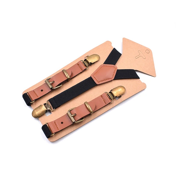 Kids Suspenders Vintage 3 Clip Suspenders for Boys Girls Patch Leather Braces for Children Bretels 2.0*75cm