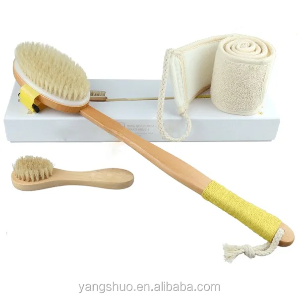 

Natural color Hardwood Boar bristle bath brush set kit