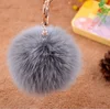 14Colors 8CM Genuine Rabbit Fur Ball Car Keychain New Year Gift Silver Plated Key Chain Women