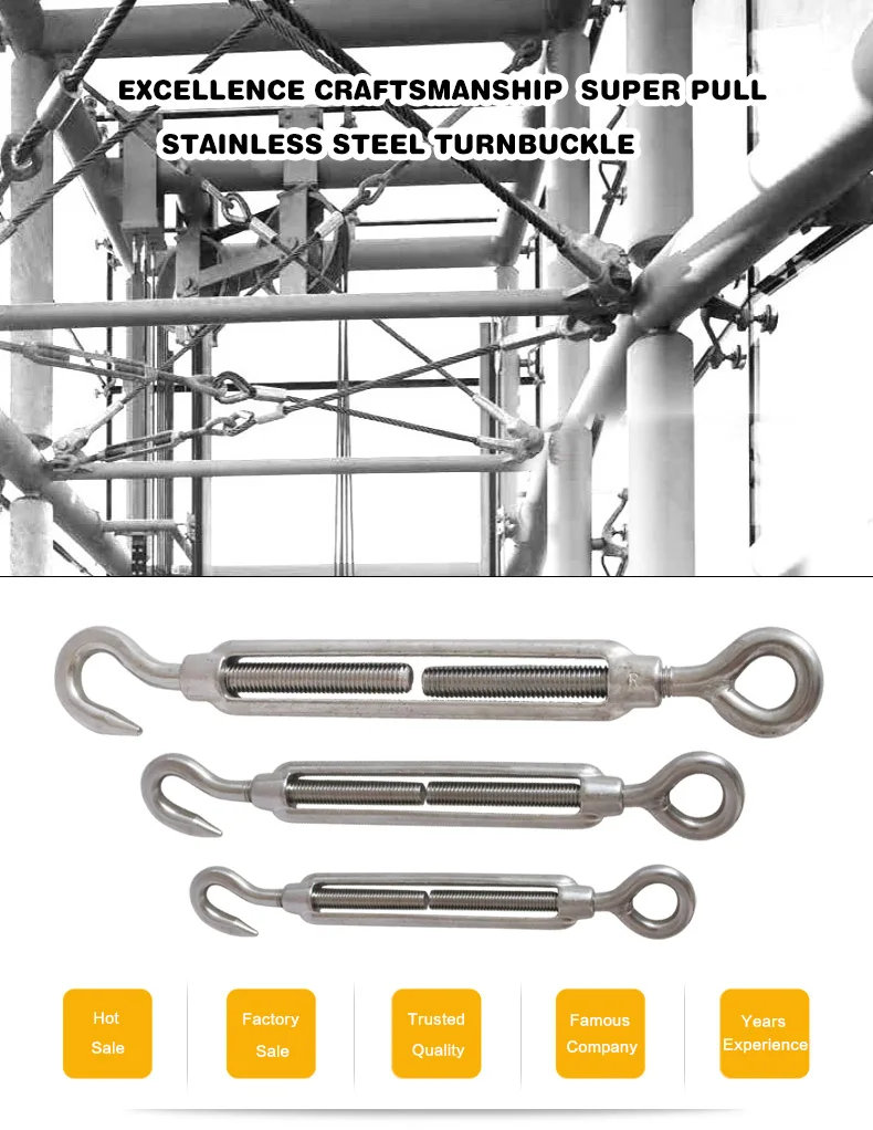 Open Body Turnbuckles Eye And Hook M4 M5 M6  Stainless Steel European Turnbuckles