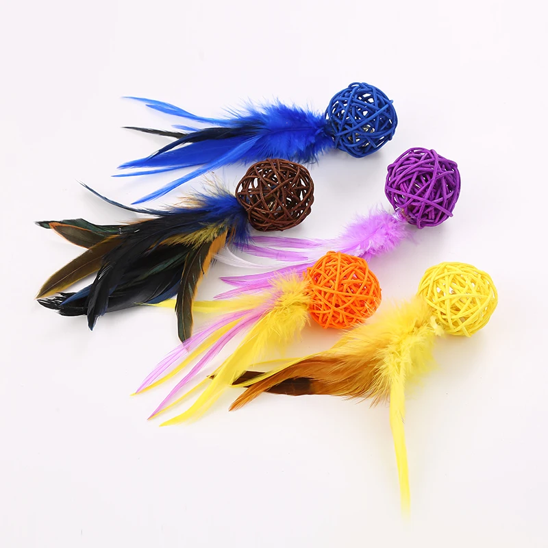 

wholesale Eco-friendly Interactive Cat Toys ring rattan Balls With Feather Kitten Accessories