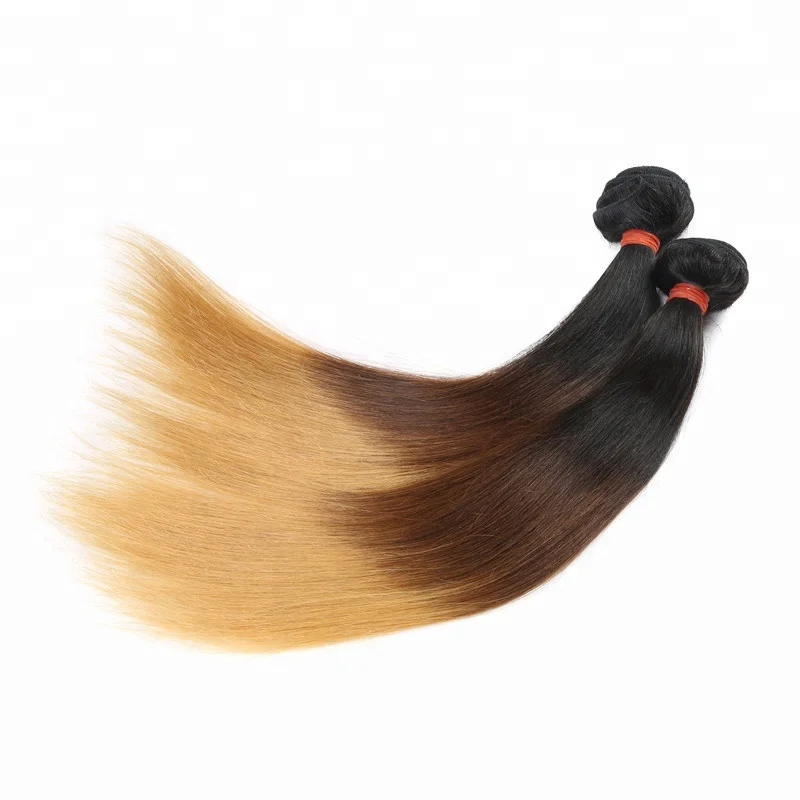 

Three Tone Ombre Colored Brazilian Human Hair Weaves Silk Straight, 1b 4 27# ombre hair