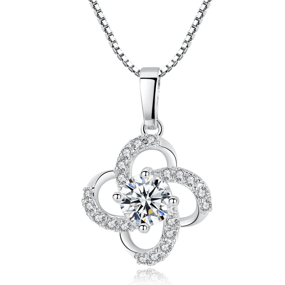 

Fashion four-leaf flower zircon pendant necklace