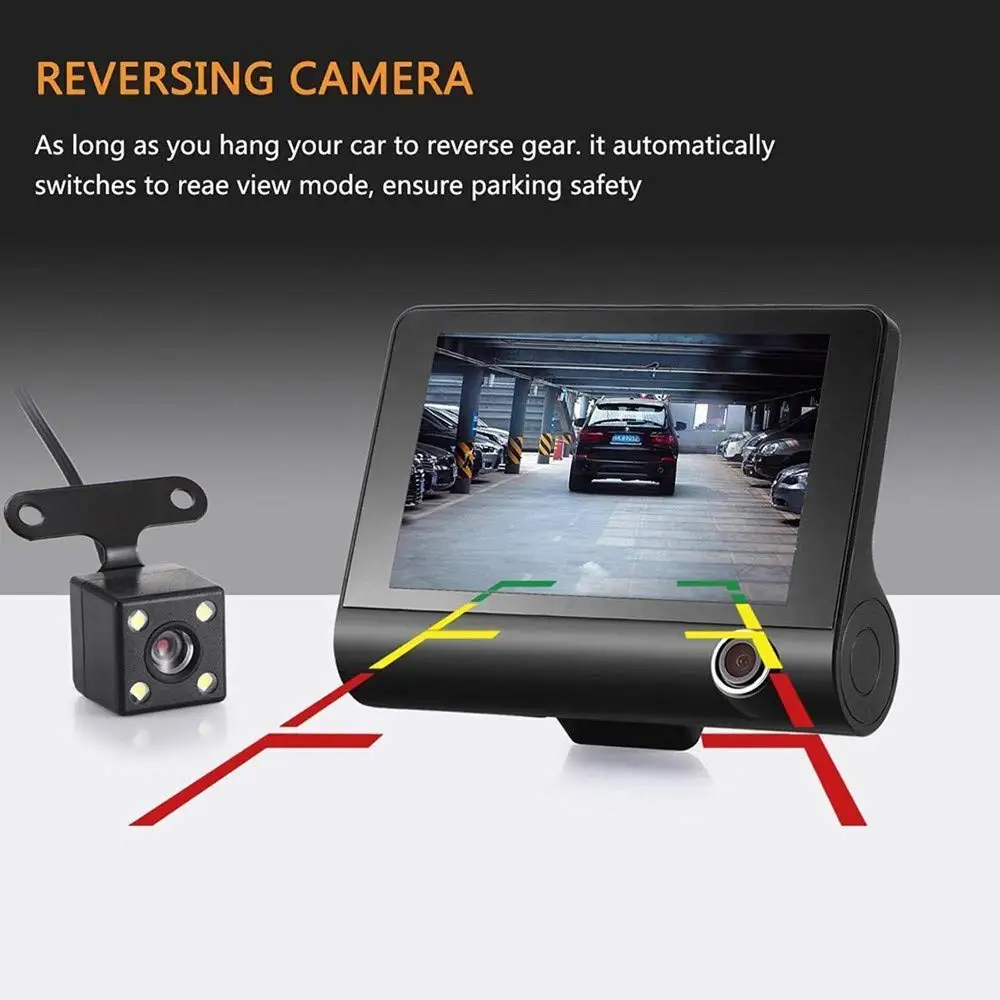 Special 3 Camera Wide View Angle Dash Cam 4 Inch Screen Video Camera