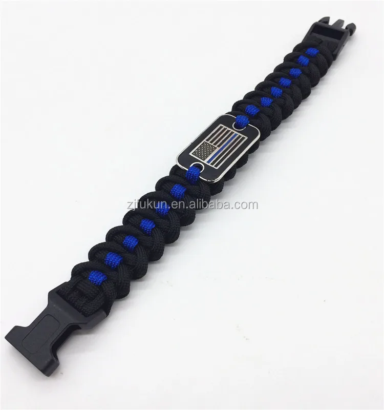 New Design Thin Blue Line Survival Paracord Bracelet Flag Charm