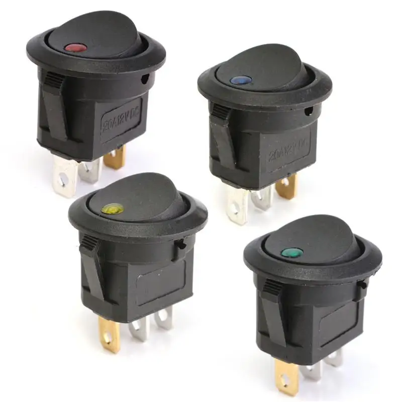 12v Dc Black Round Rocker Switch Dot Led Illuminated Car