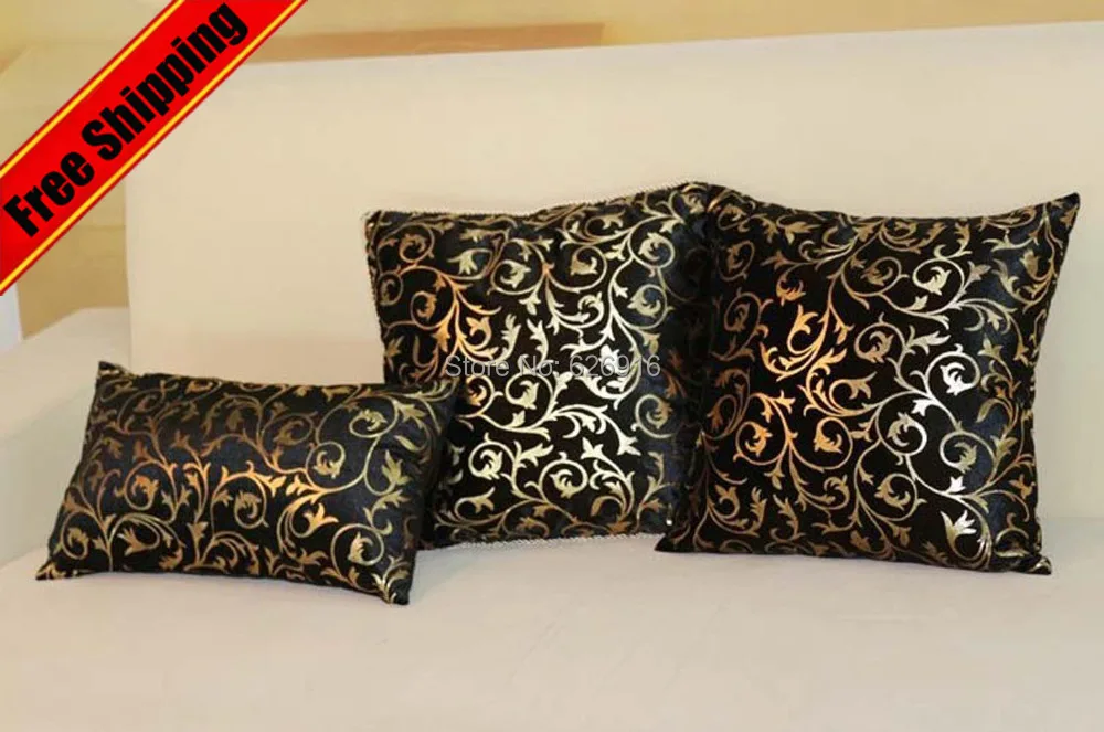 Gold Hot Dye in Velvet Black Color Couch Pillow Case Sofa