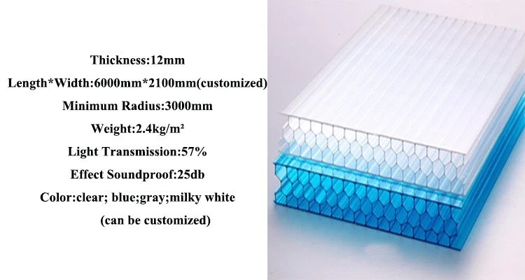 High quality sound and heat insulation custom 8mm to 12mm honeycomb greenhouse panels clear plastic sheet
