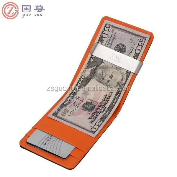 Китай Поставщик Новый искусственная кожа металл зажим для денег для мужчин S женские кошельки Кошелек черный/оранжевый