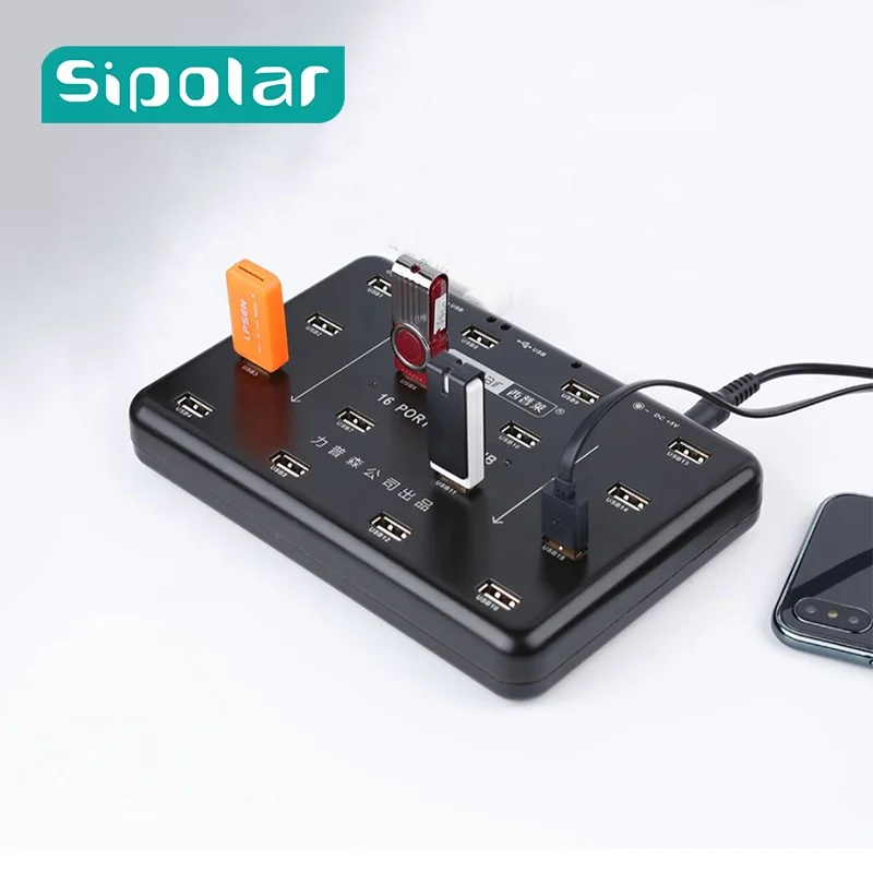 

Sipolar multi port usb 2.0 duplicator 16 ports hub USB for data transmission and copy A-100 with power adapter, Black