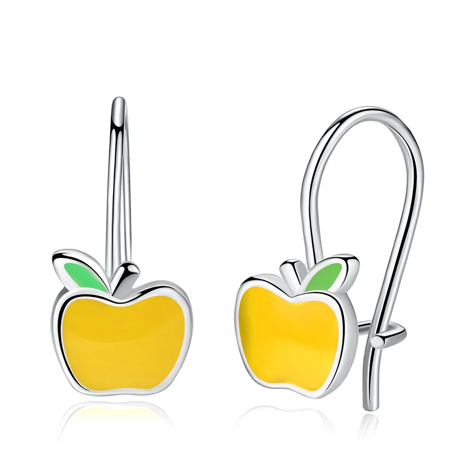 

Cute100% 925 Sterling Silver Earrings Apple Shape Stud Earrings For Women Girls Yellow Enamel Jewelry Gift