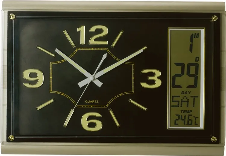 40cm+ Analog Wall Mounted Clock With Lcd Date & Day Buy Wall Clocks