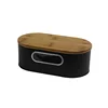 Space Saving Storage Box Black Bread Bin Bamboo Cutting Board Lid Modern Galvanized Metal Bread Box