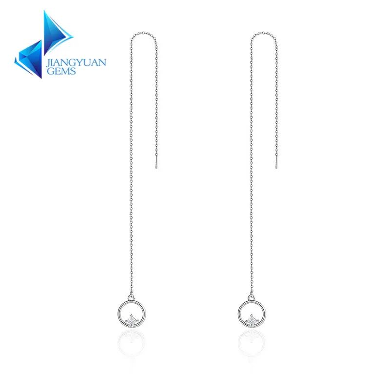 

925 Sterling Silver Geometric Long Tassel Circle Zircon Drop Earrings