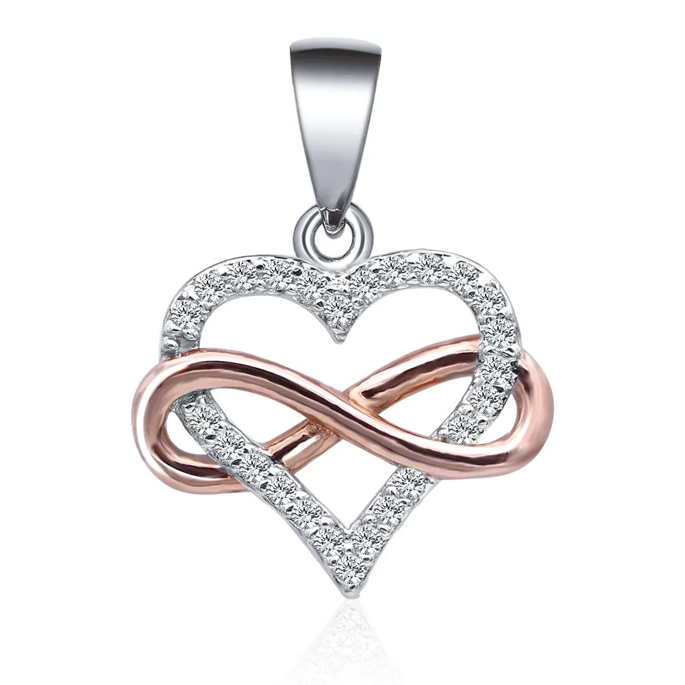 

POLIVA Fashion Two Tone Plated 925 Sterling Silver Cubic Zirconia CZ Infinite Love Heart Necklace Pendant, White/rose gold