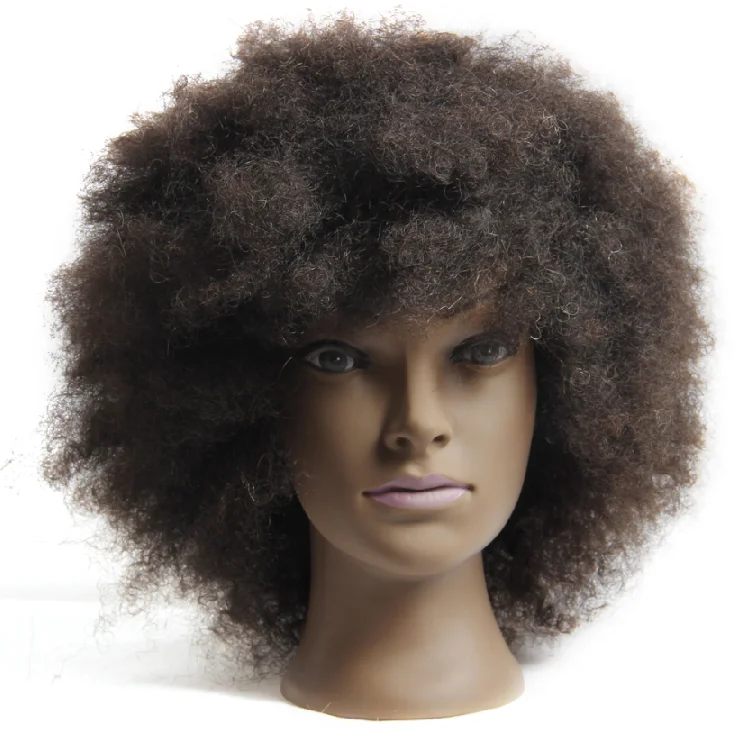 

100% Real Hair Afro Training Mannequin Head Hairdressing Training Practice Cosmetology Manikin Doll Head, Natural