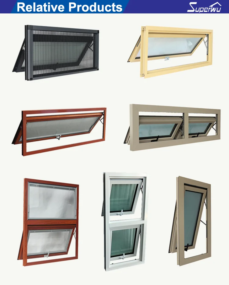 Superwu high quality double glazed aluminium awning windows for commercial use