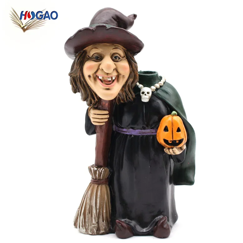 China Factory Direct Sale Custom Size Handmade Witch Figurines Home & Garden Halloween Decoration Resin Dolls Halloween Witch