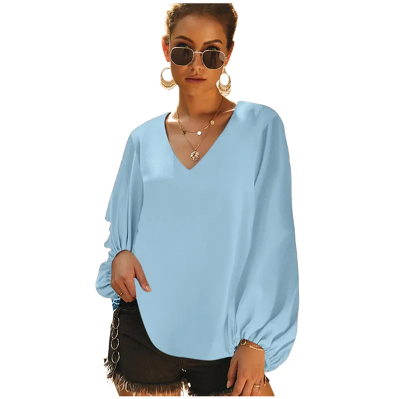

Hot Sale Women V-neck Long Sleeve Casual Blouse