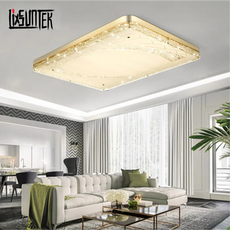March Discount Hot Sale price beautiful Remote Controller Dimming and Coloring big crystal Led rectangular led ceiling light