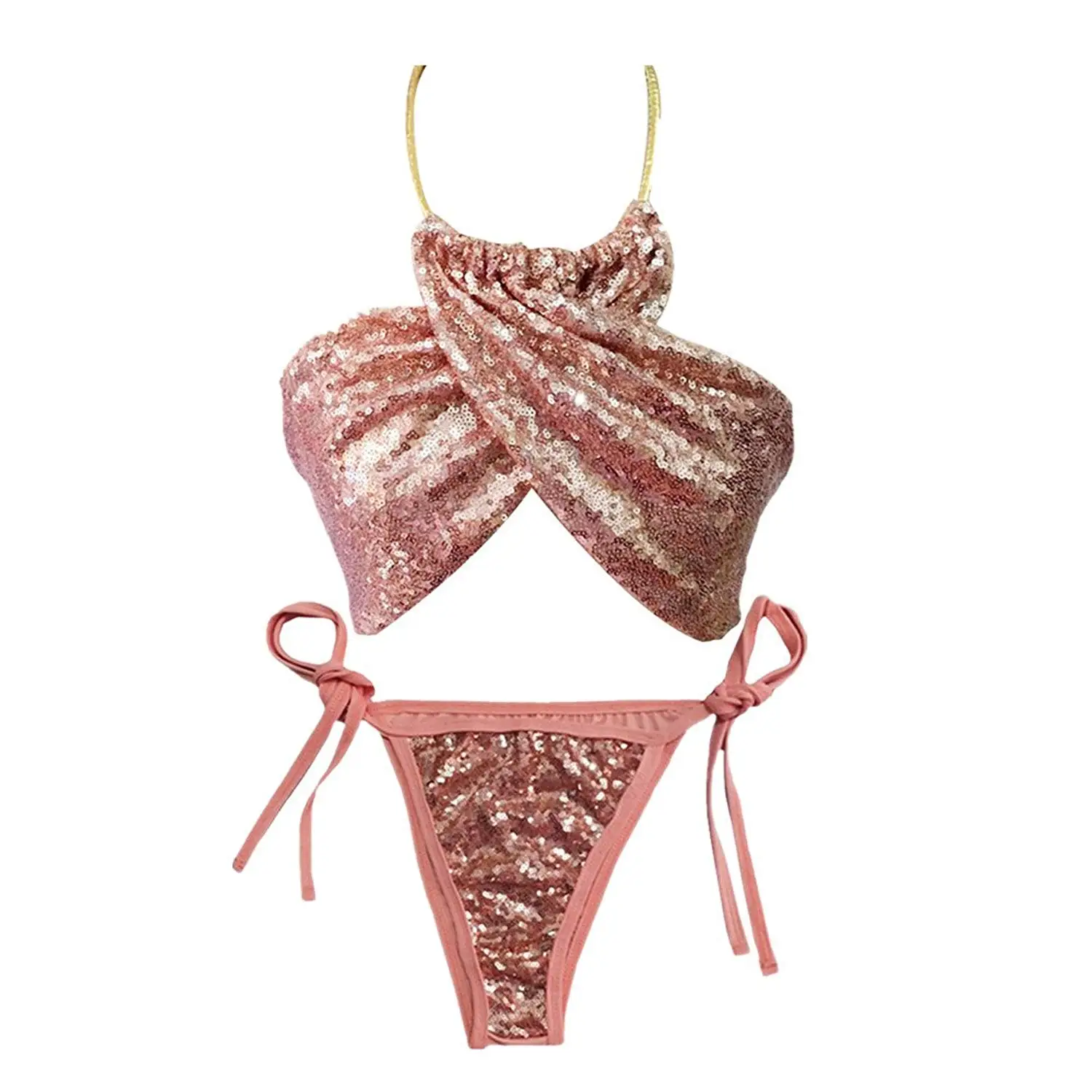 Amazon Com Piece Sexy Sequin Bikini Set High Neck Criss Cross Tie My Xxx Hot Girl 