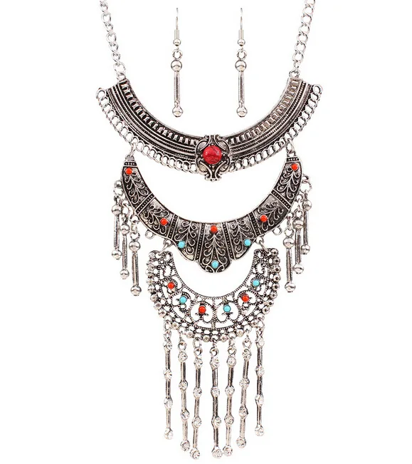 

High End Maxi Statement Boho Women Metal Necklace Earring Set, N/a