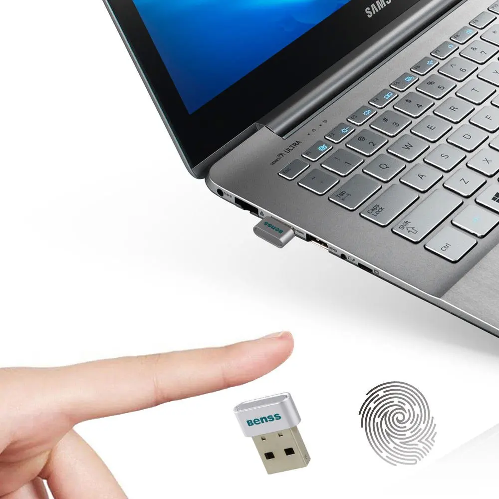 Benss Wireless Fingerprint Scanner Security Login Lock with WQHL Fido Certification for PC Laptop USB Fingerprint Reader Analyzer for Windows 10 Hello 2 Years Warranty Black