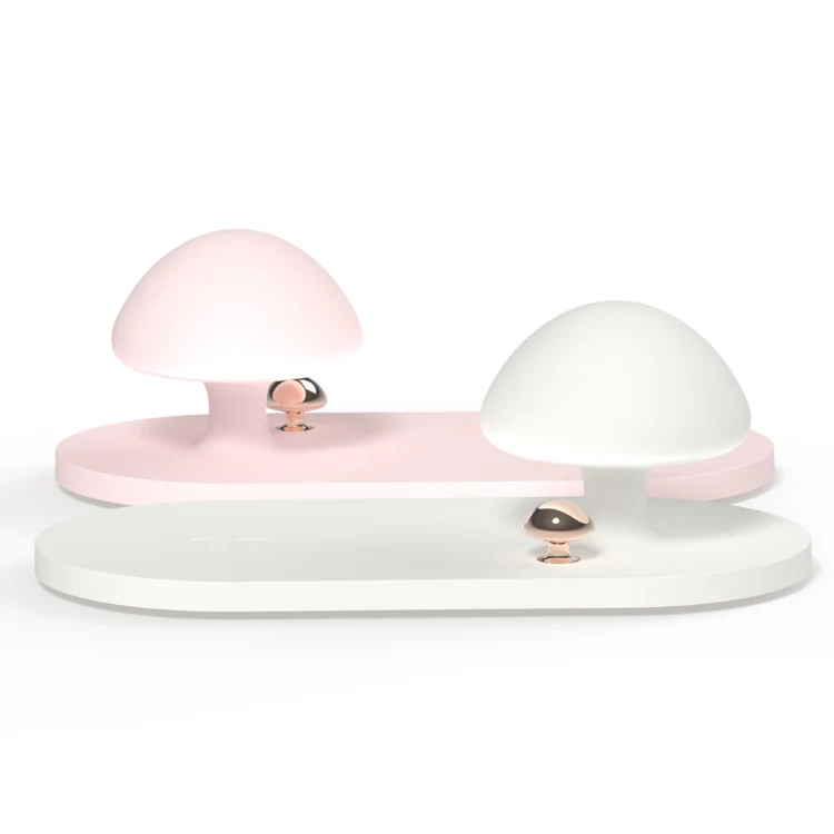 

2A Wireless Charger Desktop Mushroom Night Light Fast Charging Wireless Charger for iPhone, White pink