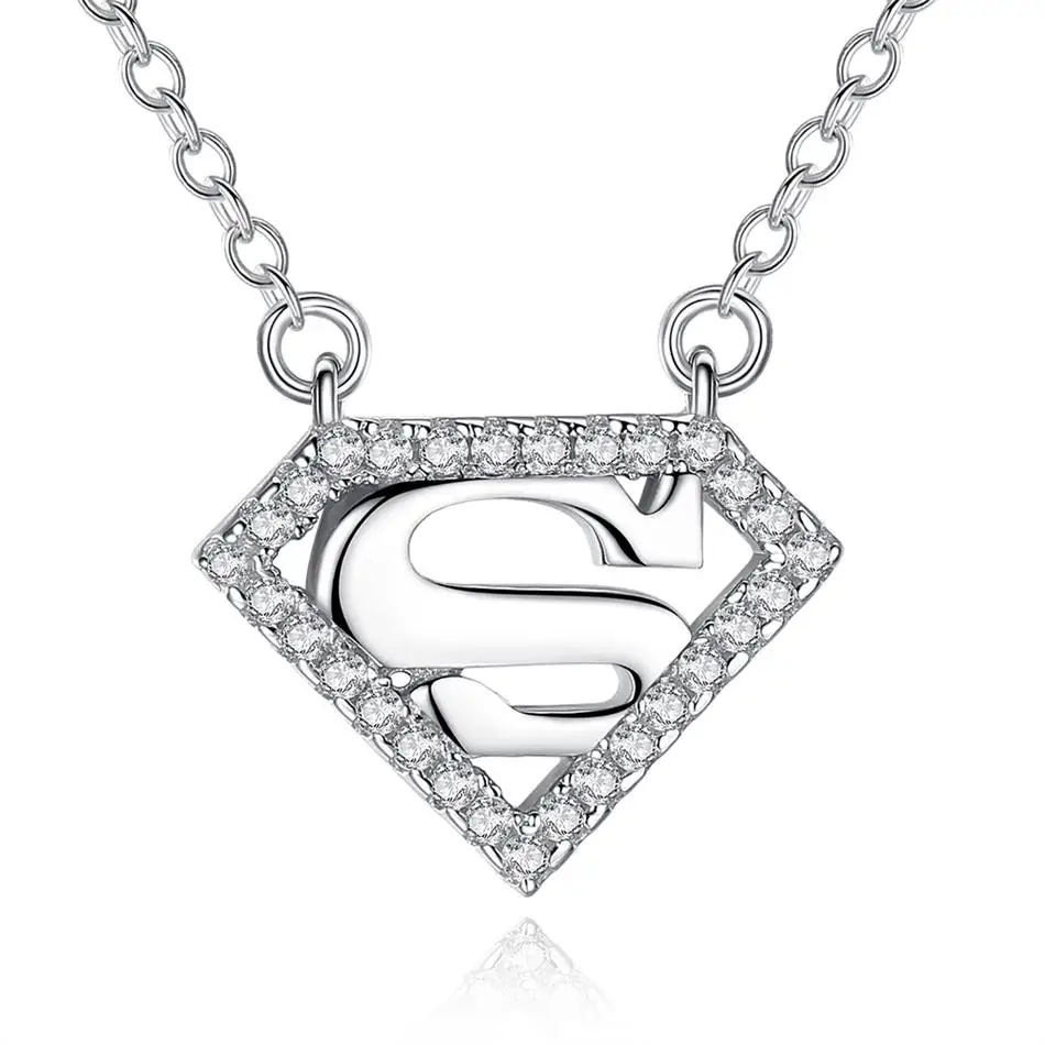

High Quality Superman Necklace for Women Men 925 Sterling Silver Heart Pendant Necklace With 45CM Chain Fashion Jewelry
