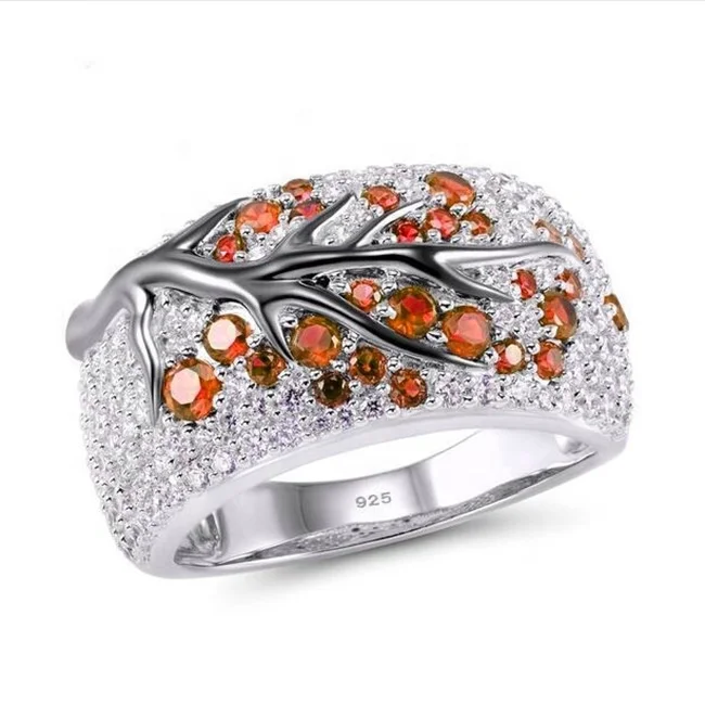 

Exquisite Tree Branch Flower Blossom Paved Zircon Silver Ring Jewelry Engagement Wedding Band Rings for Women