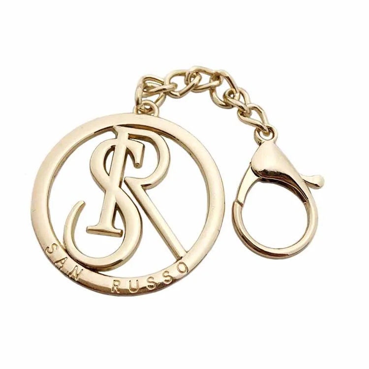 Customized gold plated key chains with metal labels plate for handbags
