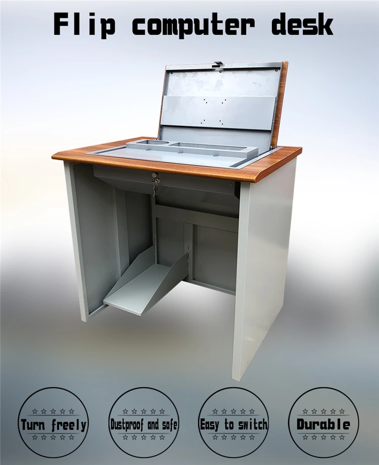 High Quality Flip Top Computer Desk Lockable Lcd Holder Wood Top Flip
