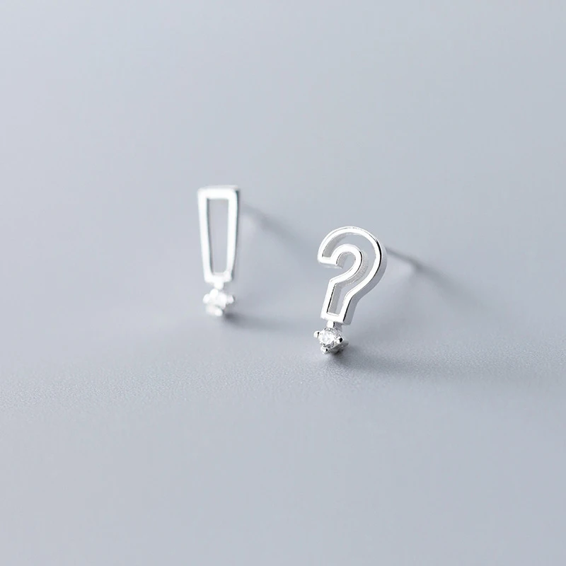 2019 New Arrival Question Mark Exclamation Mark 925 Sterling Silver Stud Earrings Jewelry Accessories