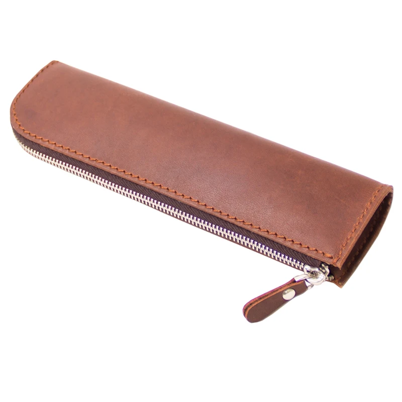 China Supplier logo custom high quality strong and durable leather zipper bag for pen package